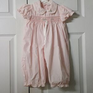 Petit ami  vintage smocked pink  short sleeve romper Sz 3M